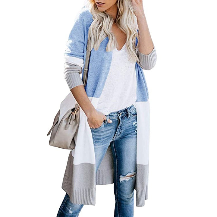 Damen Longline-Cardigan mit Colorblock, geripptem Saum und offener Front Echo Archiv