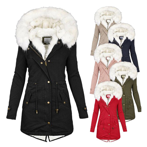 Damen Gefütterter Parka-Mantel mit Teddyfutter, abnehmbarer Kunstfellkapuze und Taillenzug – Montévia