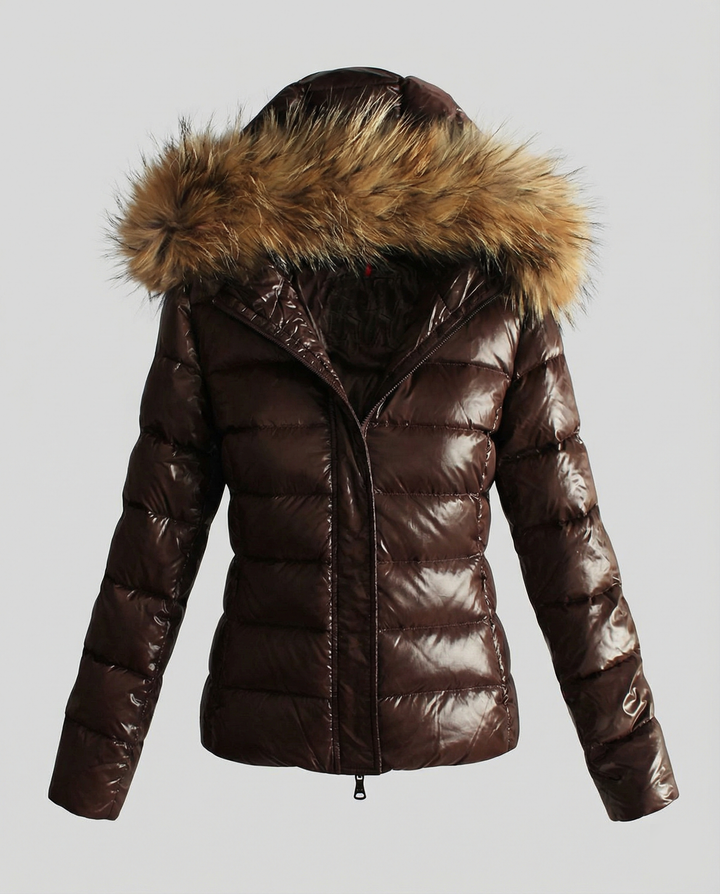 Damen Winterdaunenjacke mit abnehmbarer Kapuze und luxuriösem Fellkragen Echoarchiv