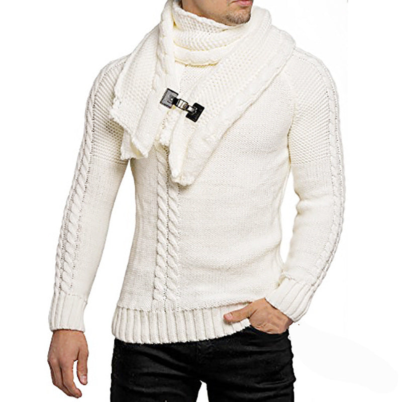 Herren Grobstrick-Pullover mit integriertem Wickelkragen und Schnallen-Schal Echo Archiv