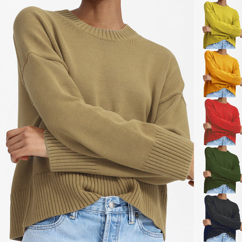 Damen Oversize-Feinstrickpullover mit Rundhalsausschnitt, überschnittener Schulter und breitem Rippsaum Echo Archiv