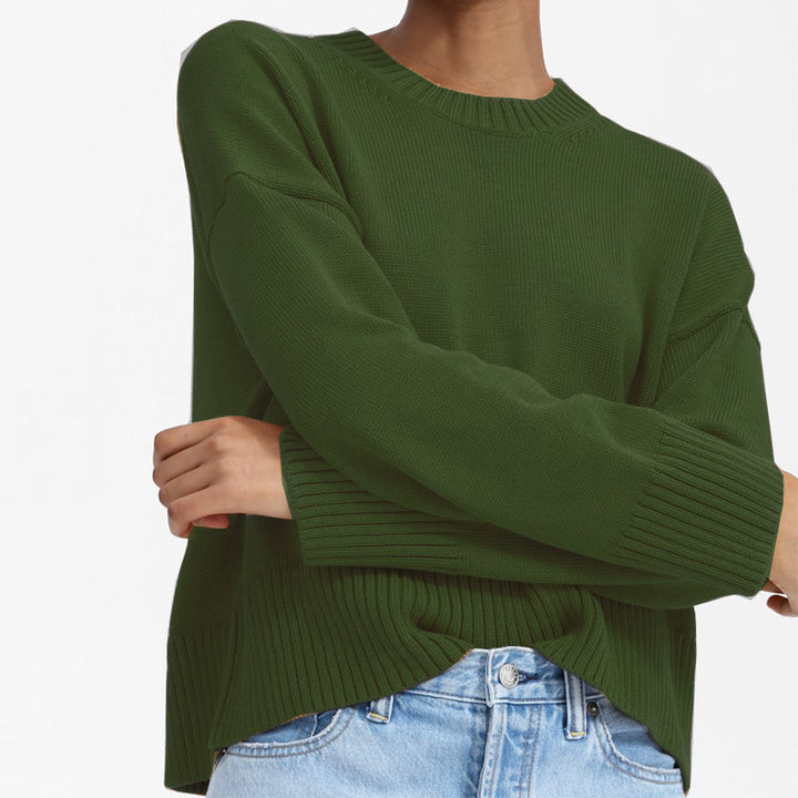 Damen Oversize-Feinstrickpullover mit Rundhalsausschnitt, überschnittener Schulter und breitem Rippsaum Echo Archiv