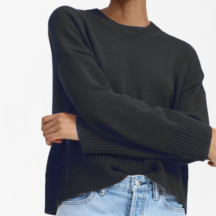 Damen Oversize-Feinstrickpullover mit Rundhalsausschnitt, überschnittener Schulter und breitem Rippsaum Echo Archiv