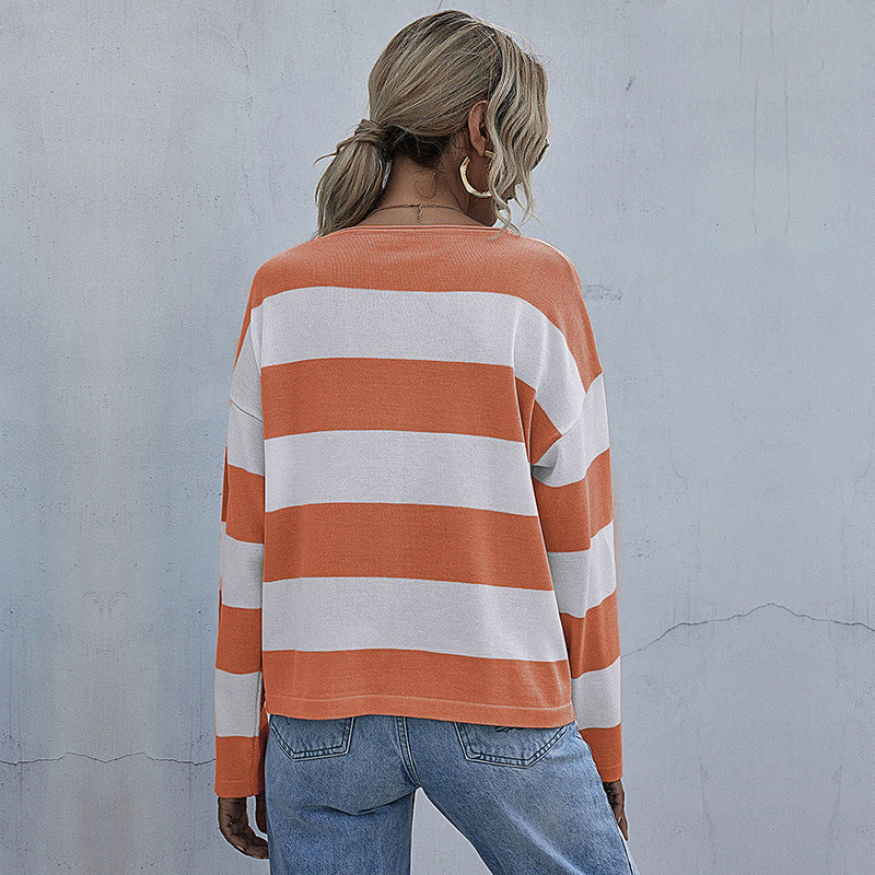 Damen Lässiger Streifenpullover mit weitem Schnitt Echo Archiv