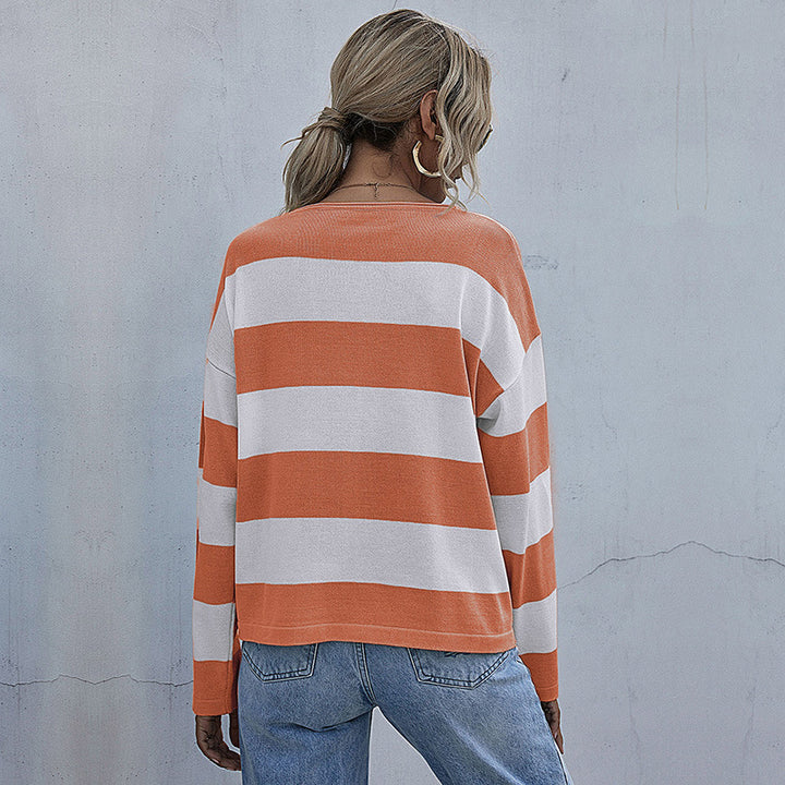 Damen Lässiger Streifenpullover mit weitem Schnitt Echo Archiv