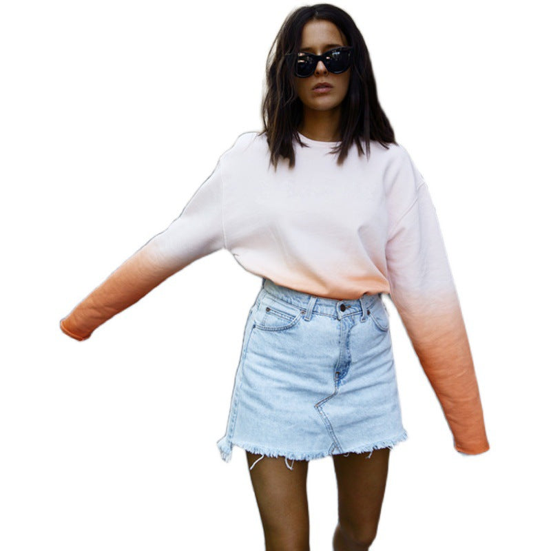 Damen Oversize Dip‑Dye Sweatshirt mit Farbverlauf und geradem Saum – Avérine