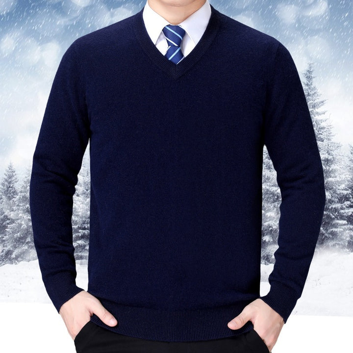 Herren V-Ausschnitt Strickpullover aus weichem Baumwollmix Echoarchiv