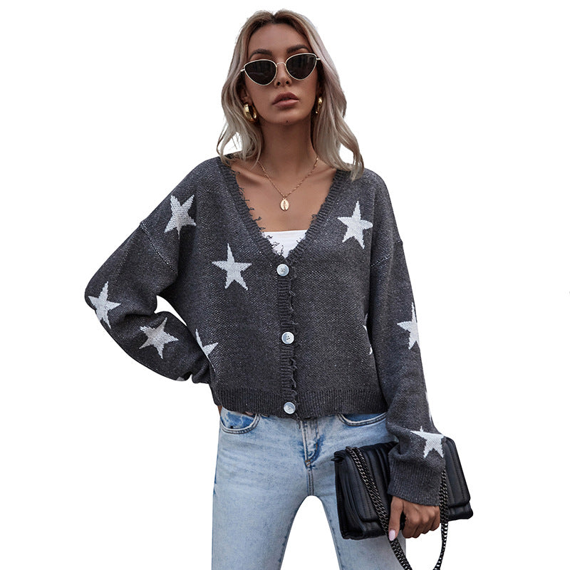 Damen Lässiger Cardigan mit Sternenprint und Knopfdetails Echo Archiv