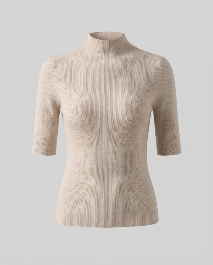 Damen Halbarm Feinstrickpullover mit kurzem Stehkragen und figurbetonter Passform Echoarchiv