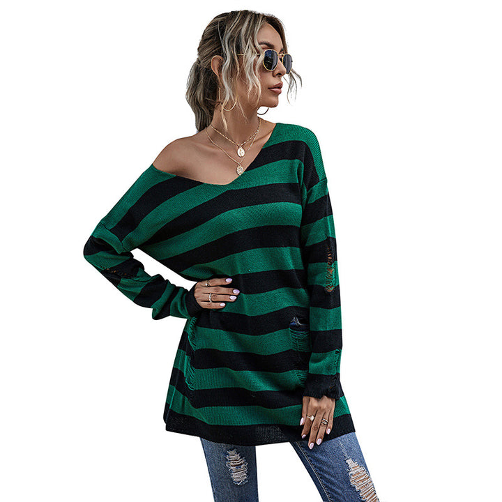Damen Off-Shoulder Strickpullover mit Streifen Echo Archiv