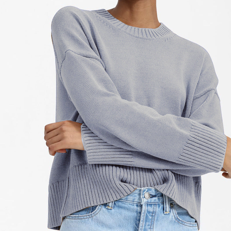 Damen Oversize-Feinstrickpullover mit Rundhalsausschnitt, überschnittener Schulter und breitem Rippsaum Echo Archiv