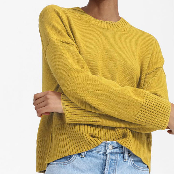 Damen Oversize-Feinstrickpullover mit Rundhalsausschnitt, überschnittener Schulter und breitem Rippsaum Echo Archiv