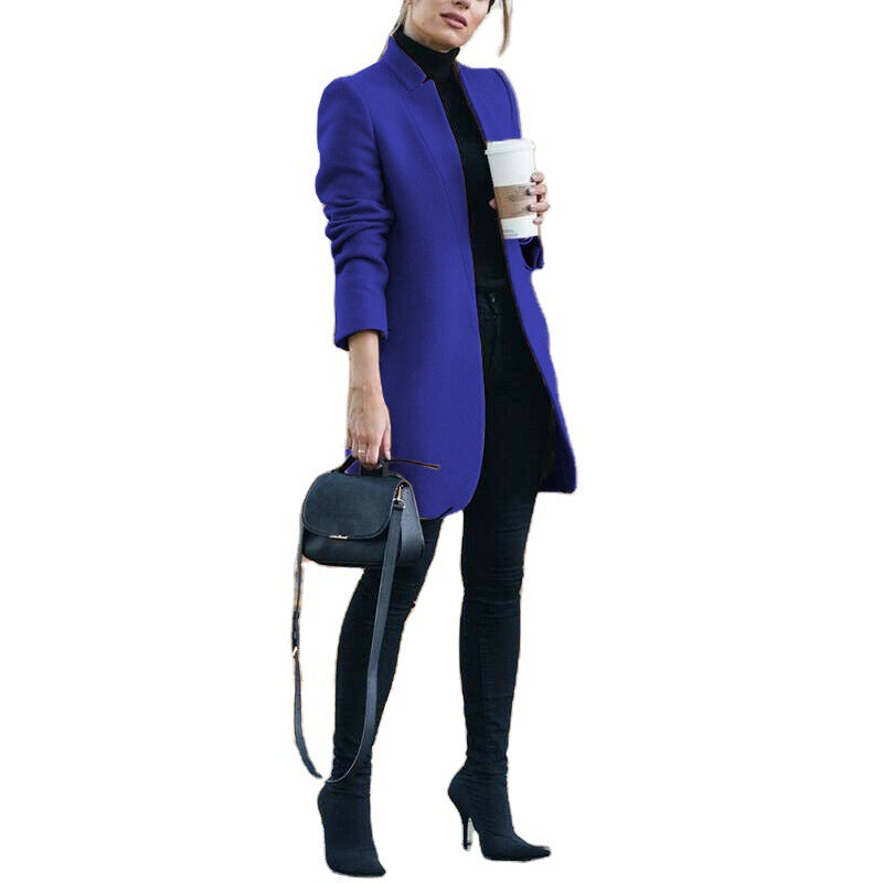 Damen nan eleganter knielanger Wollmix Mantel mit Stehkragen Echo Archiv