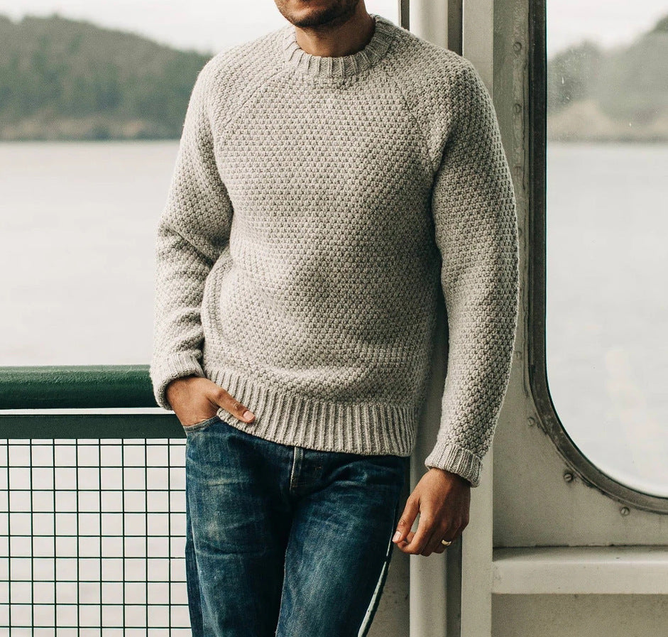 Herren Raglan-Strukturpullover mit Wabenstruktur und Rippbündchen Echo Archiv