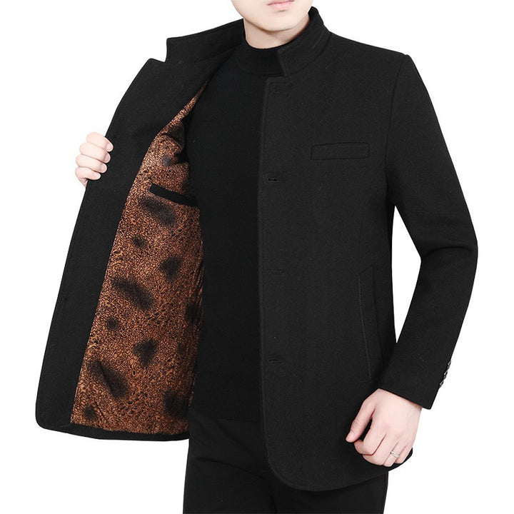 Herren Eleganter Stehkragen-Kurzmantel mit kontrastierendem Musterfutter – Montevé