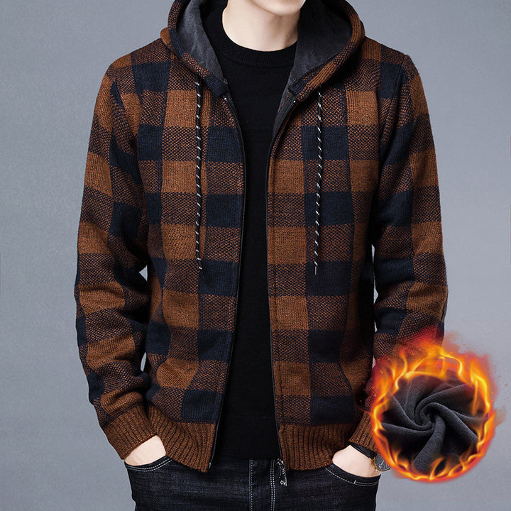 Herren gestreifte Fleecejacke mit Kapuze und innovativer Wärmetechnologie Echoarchiv