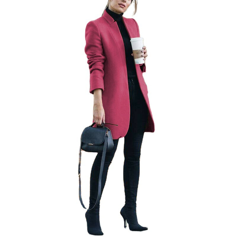 Damen nan eleganter knielanger Wollmix Mantel mit Stehkragen Echo Archiv