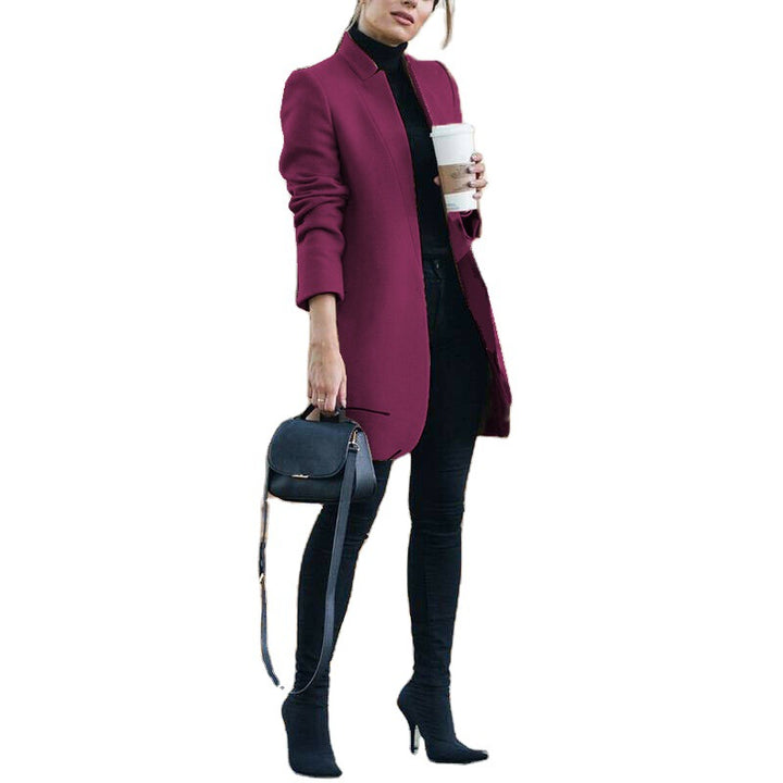 Damen nan eleganter knielanger Wollmix Mantel mit Stehkragen Echo Archiv