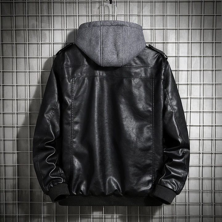 Herren Modische Lederjacke mit Kapuze Echo Archiv