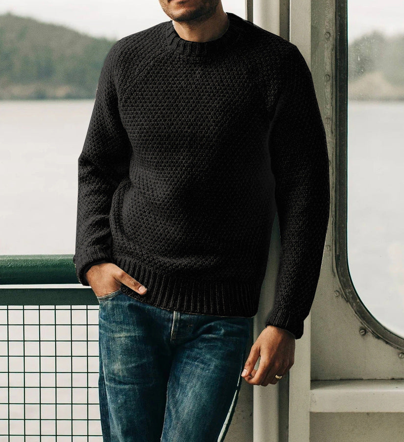 Herren Raglan-Strukturpullover mit Wabenstruktur und Rippbündchen Echo Archiv