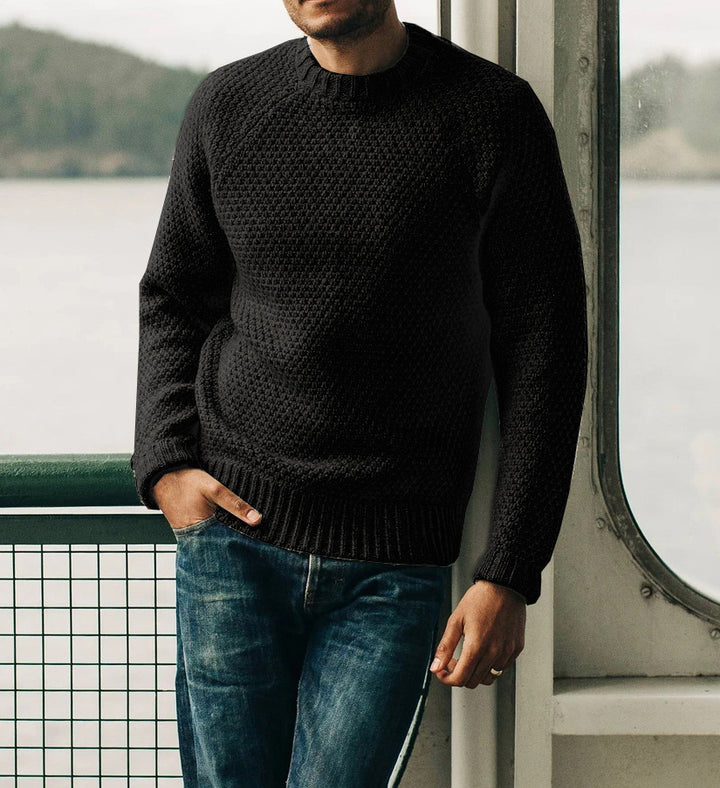 Herren Raglan-Strukturpullover mit Wabenstruktur und Rippbündchen Echo Archiv