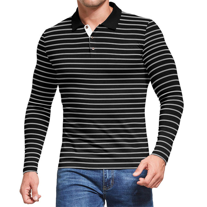 Herren Langarm Poloshirt mit maritimen Streifenmuster und atmungsaktiven Eigenschaften Echoarchiv