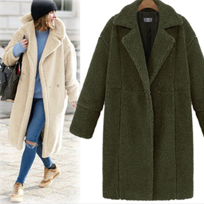 Damen Teddy-Mantel mit Reverskragen, knielanger Schnitt und weicher Sherpa-Optik – Montévia