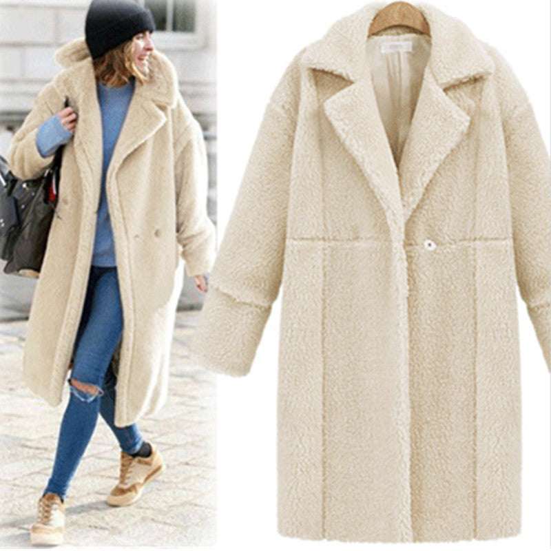 Damen Teddy-Mantel mit Reverskragen, knielanger Schnitt und weicher Sherpa-Optik – Montévia