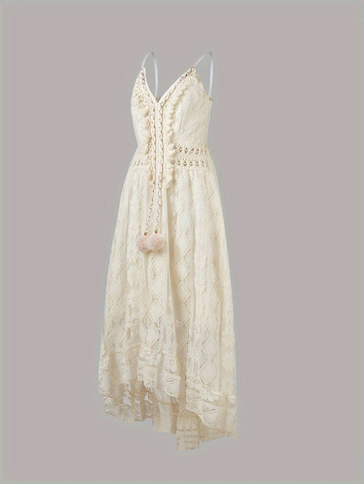 Echoarchiv – boho-maxi-sommerkleid mit spaghettiträgern und v-ausschnitt