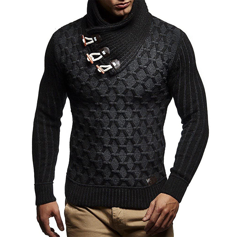 Herren Strukturstrick-Pullover mit überlappendem Rollkragen und Knebelverschlüssen Echo Archiv
