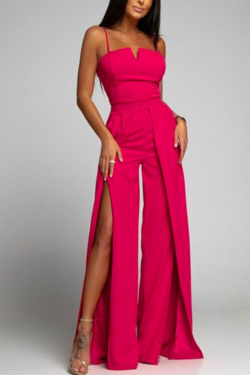 Echoarchiv | Hohe Taille Schlitz Fließender Breiter Bein Cami Jumpsuit
