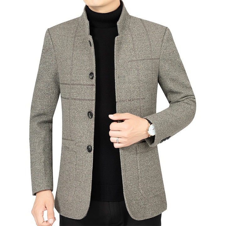 Herren Kurzblazer im Sakko-Stil mit Stehkragen und strukturierter Wollmischung – Tianoro