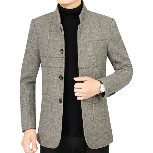 Herren Kurzblazer im Sakko-Stil mit Stehkragen und strukturierter Wollmischung – Tianoro