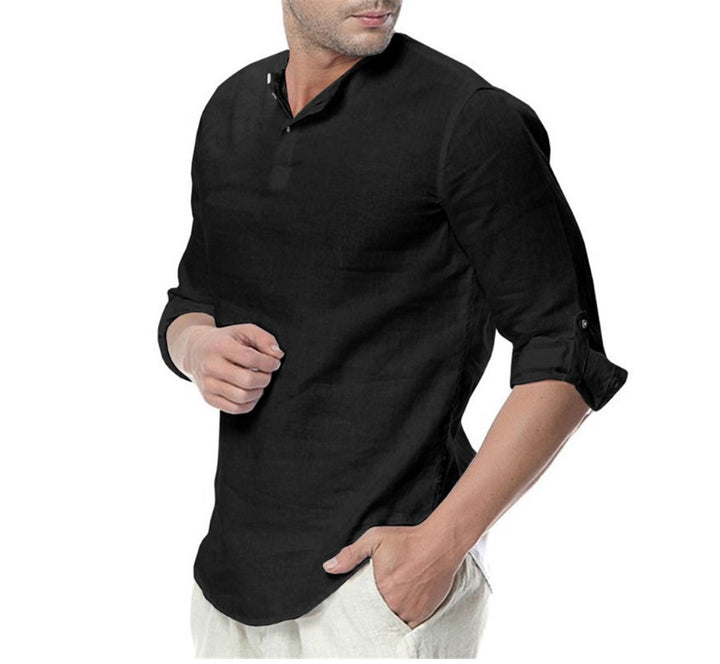 Herren Elegante Leinenbluse mit umschlagbaren Ärmeln und schlichten Knopfdetails Echoarchiv