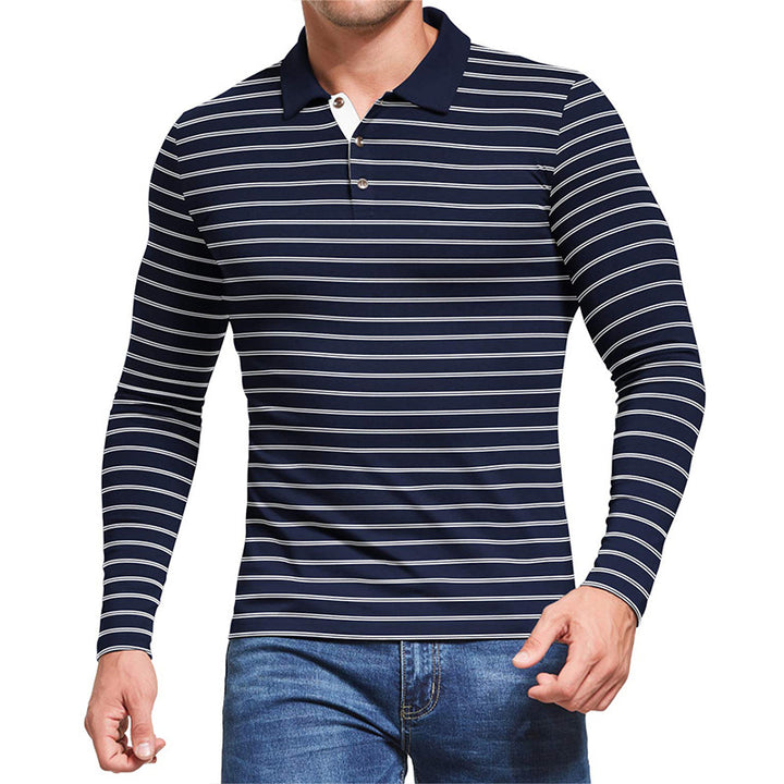 Herren Langarm Poloshirt mit maritimen Streifenmuster und atmungsaktiven Eigenschaften Echoarchiv
