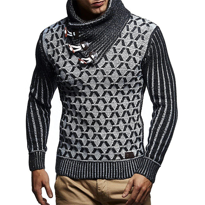 Herren Strukturstrick-Pullover mit überlappendem Rollkragen und Knebelverschlüssen Echo Archiv