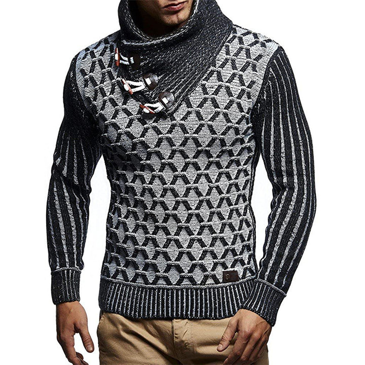 Herren Strukturstrick-Pullover mit überlappendem Rollkragen und Knebelverschlüssen Echo Archiv