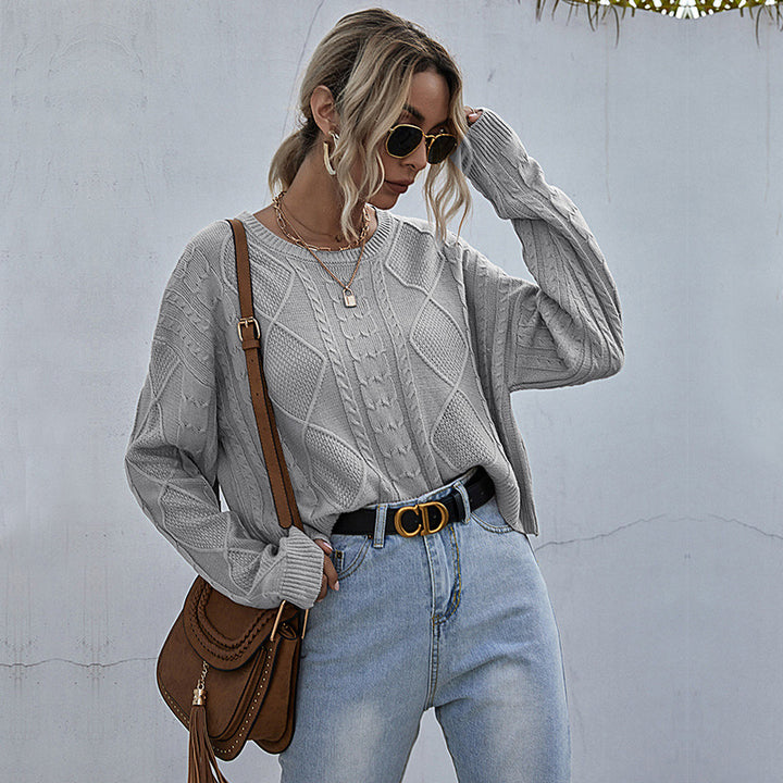 Damen Oversized Strickpullover mit Zopfmuster und Rundhalsausschnitt Echoarchiv