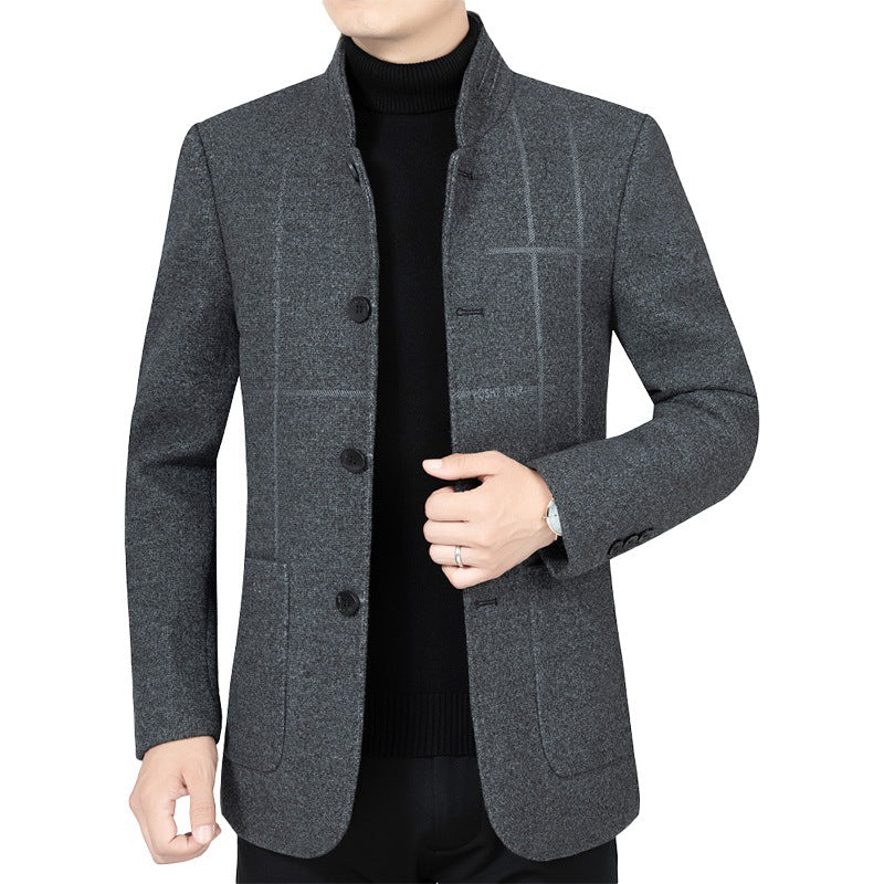 Herren Kurzblazer im Sakko-Stil mit Stehkragen und strukturierter Wollmischung – Tianoro