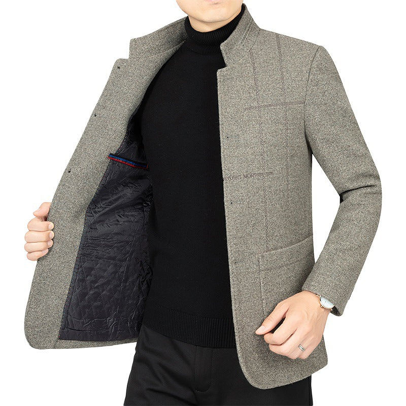 Herren Kurzblazer im Sakko-Stil mit Stehkragen und strukturierter Wollmischung – Tianoro