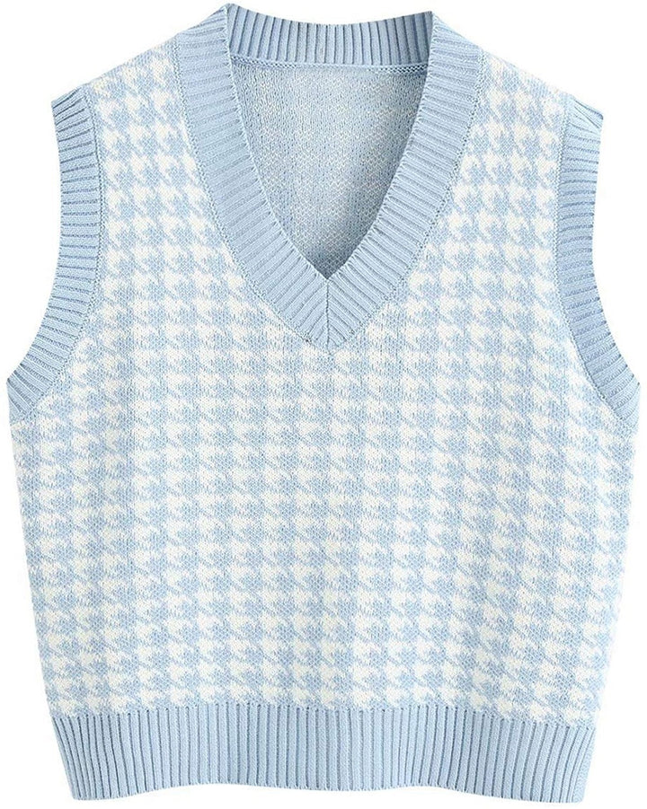 Damen Strickweste mit Hahnentritt-Muster, V-Ausschnitt und geripptem Saum Echo Archiv