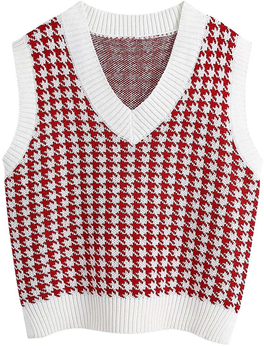 Damen Strickweste mit Hahnentritt-Muster, V-Ausschnitt und geripptem Saum Echo Archiv