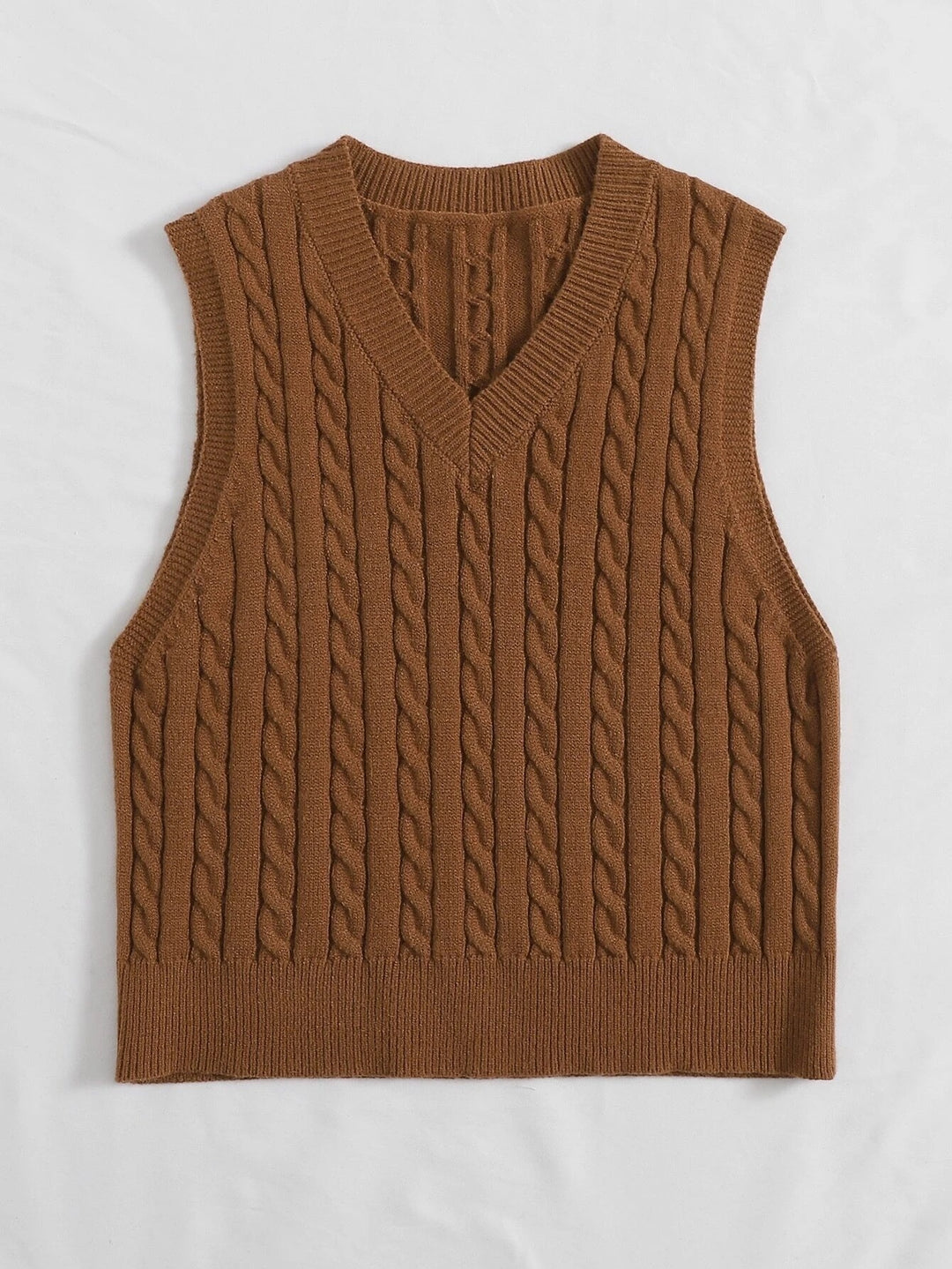 Damen Gestrickte ärmellose Zopfmuster-Pulloverweste mit V-Ausschnitt Echo Archiv