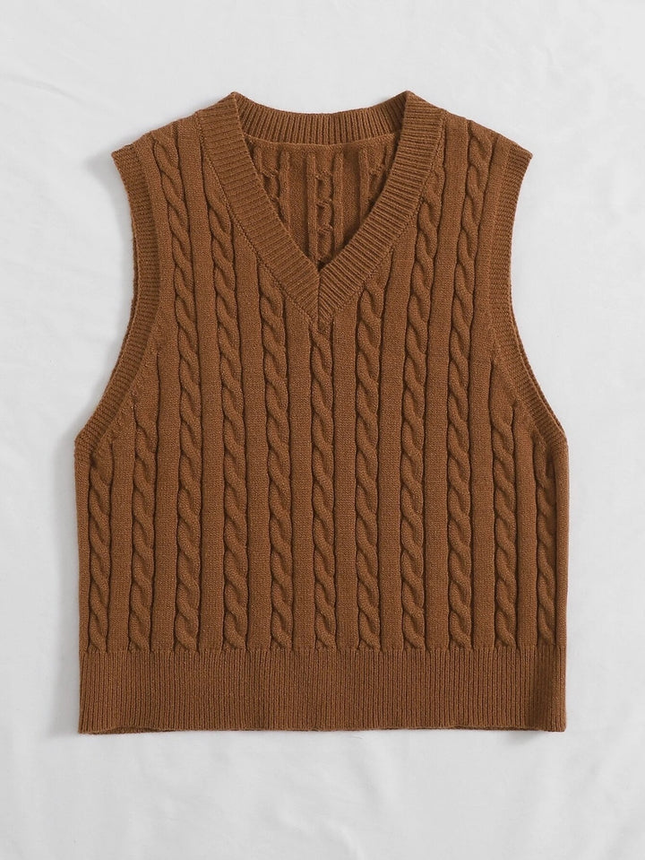 Damen Gestrickte ärmellose Zopfmuster-Pulloverweste mit V-Ausschnitt Echo Archiv