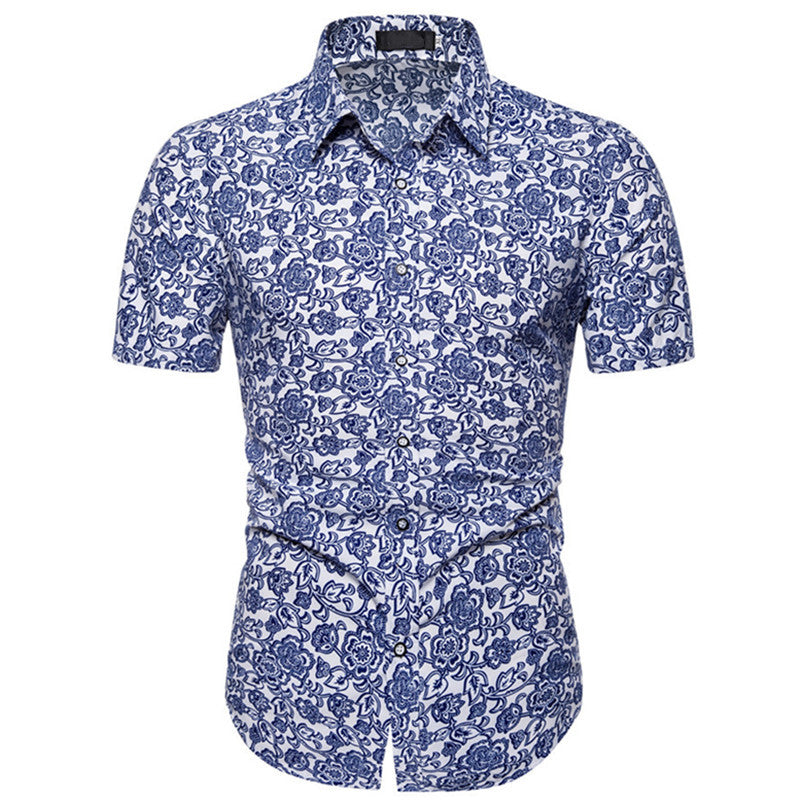 Herren Kurzarmhemd mit maritimem Ankerdesign und slim fit Schnitt Echoarchiv