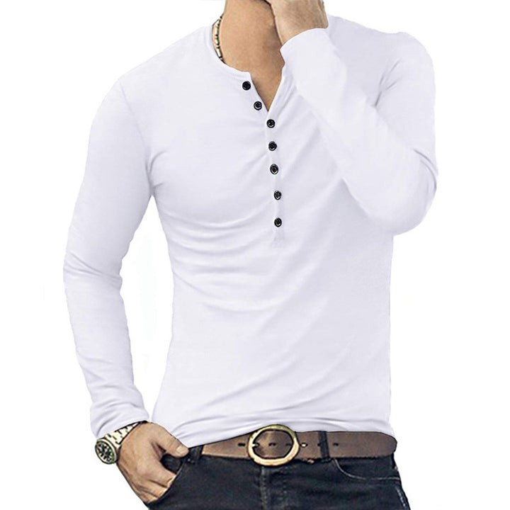 Herren Langarm-Henleyshirt mit modischen Knöpfen und elastischem Stoff Echoarchiv