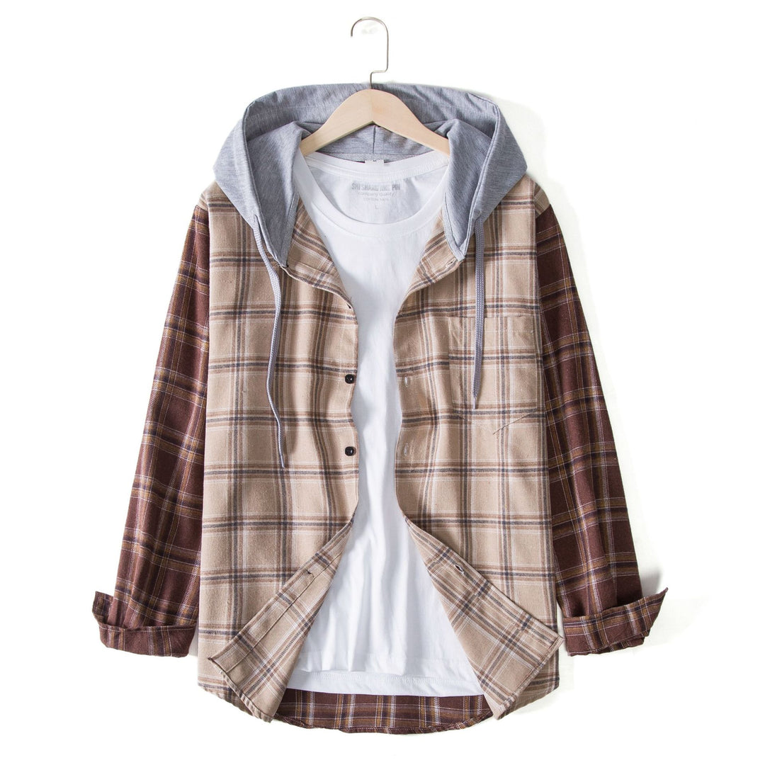 Herren Flanellhemdjacke mit integrierter Kapuze und modernem Karomuster Echoarchiv