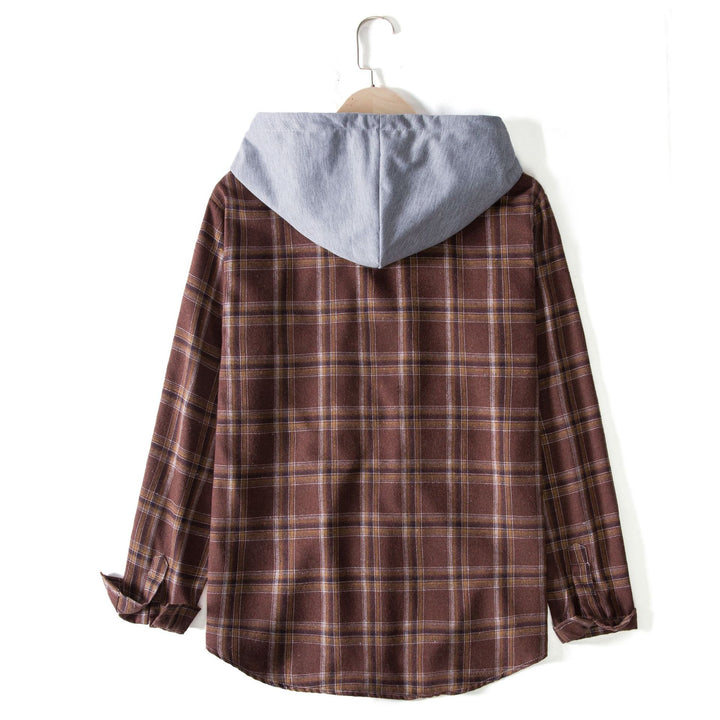 Herren Flanellhemdjacke mit integrierter Kapuze und modernem Karomuster Echoarchiv