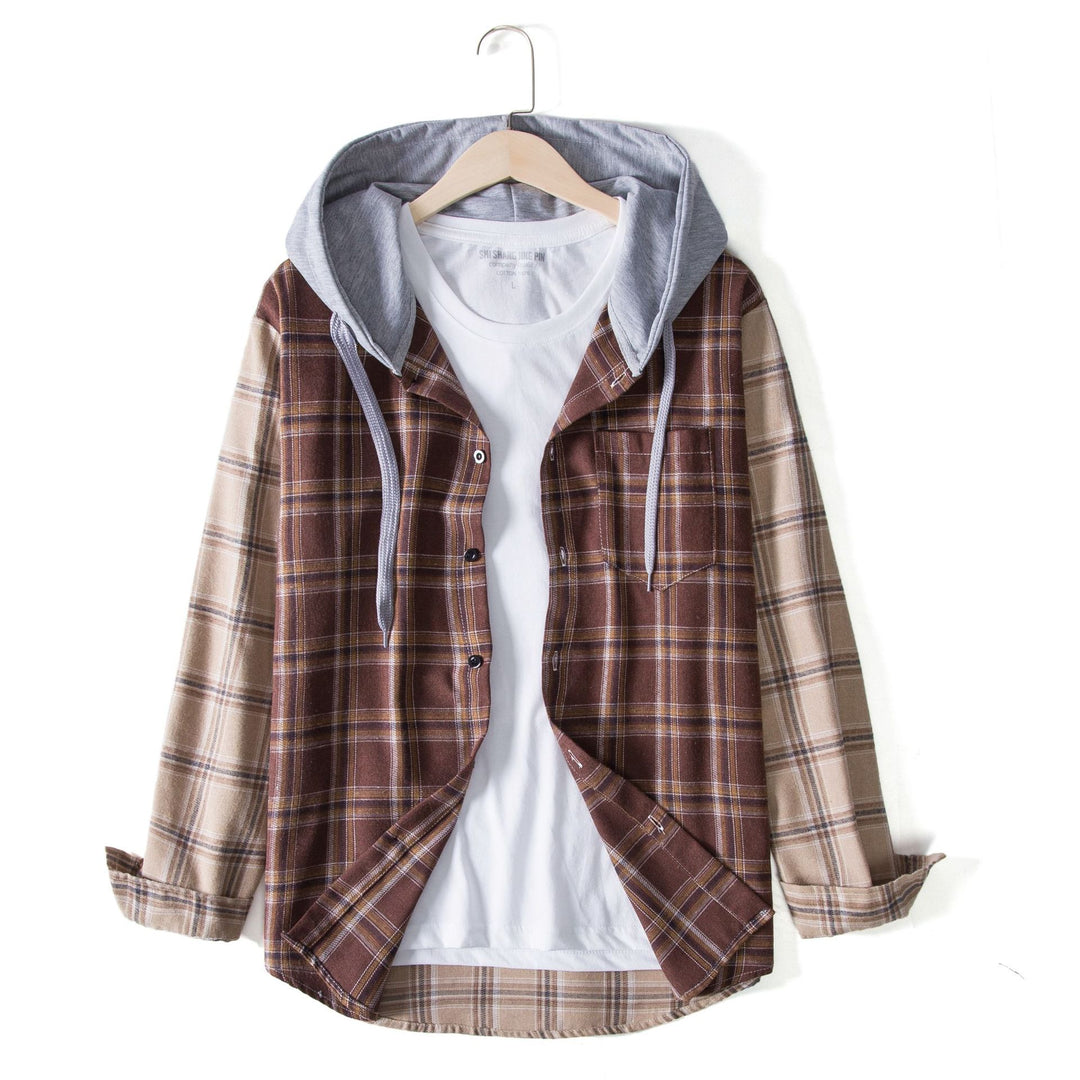 Herren Flanellhemdjacke mit integrierter Kapuze und modernem Karomuster Echoarchiv