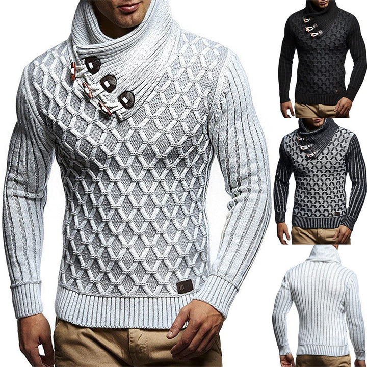 Herren Strukturstrick-Pullover mit überlappendem Rollkragen und Knebelverschlüssen Echo Archiv